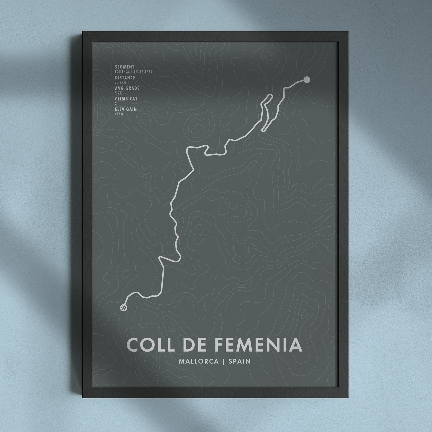 Coll De Femenia Cycling Climb - Route Map Poster - Personalise Options
