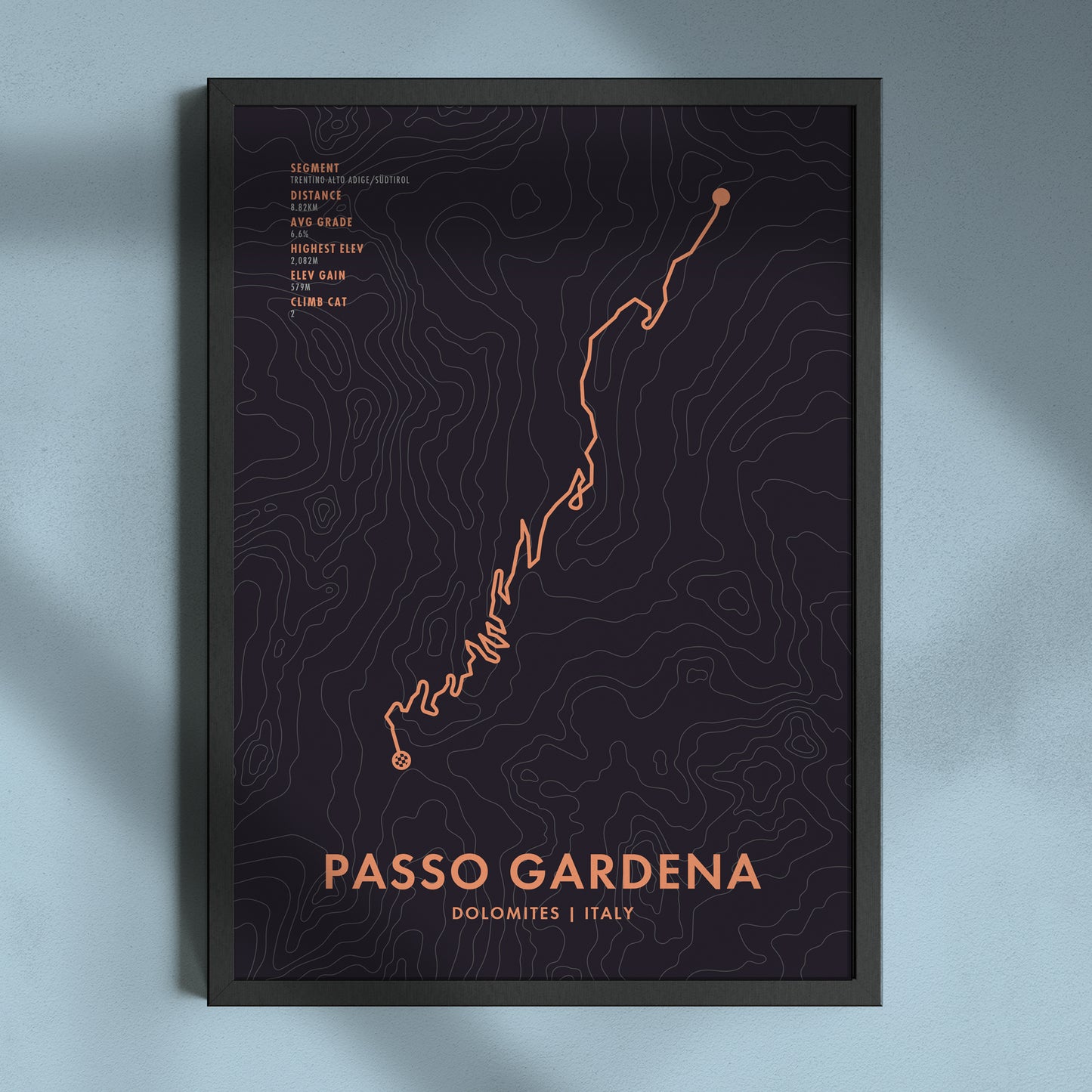 Passo Gardena Cycling Art Print Route Map with Personalisation Options