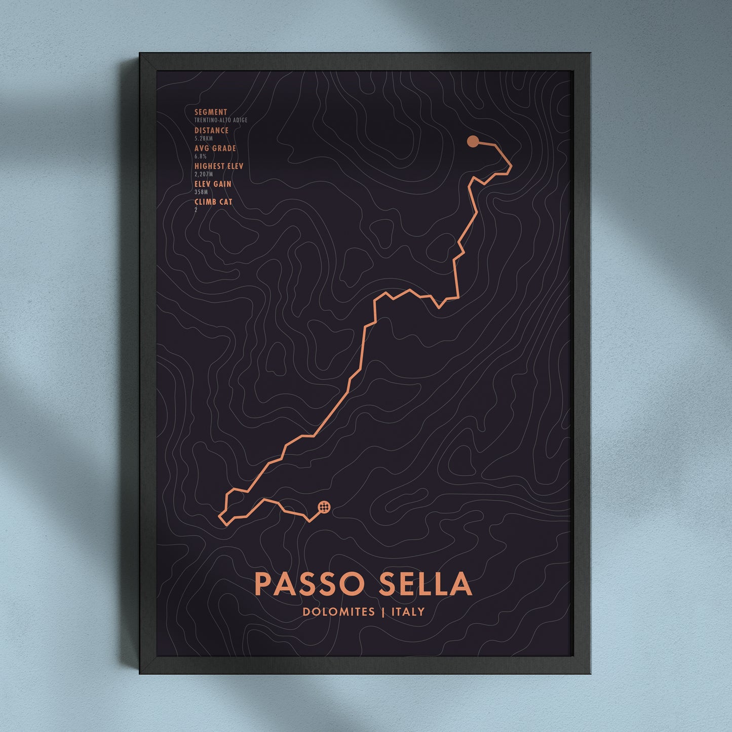 Passo Sella Cycling Art Print - Route Personalisation & Colour Options