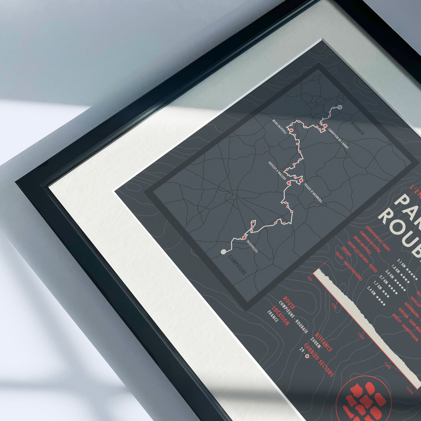 Paris Roubaix - Cycling Monuments Route Map - Bicycle Wall Art