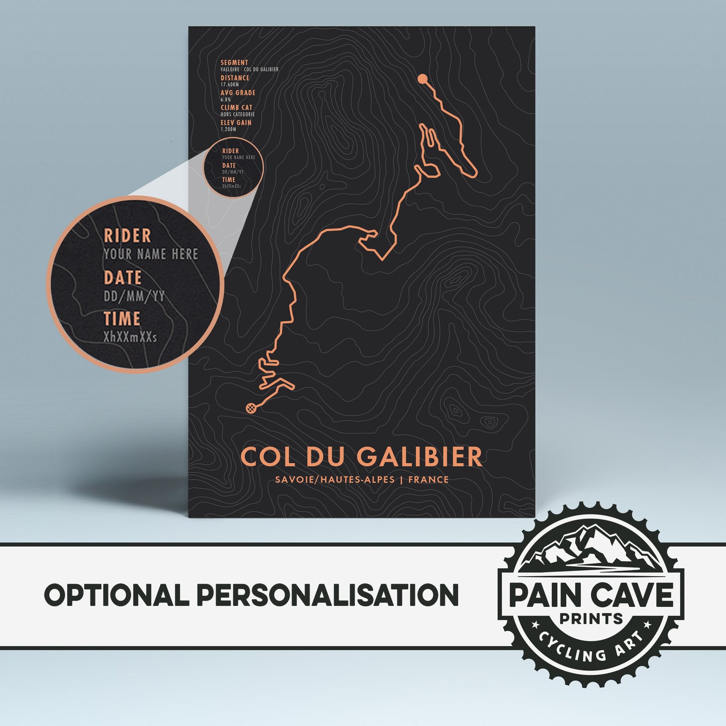 Col du Galibier Cycling Art Print - Personalised Route Map Poster