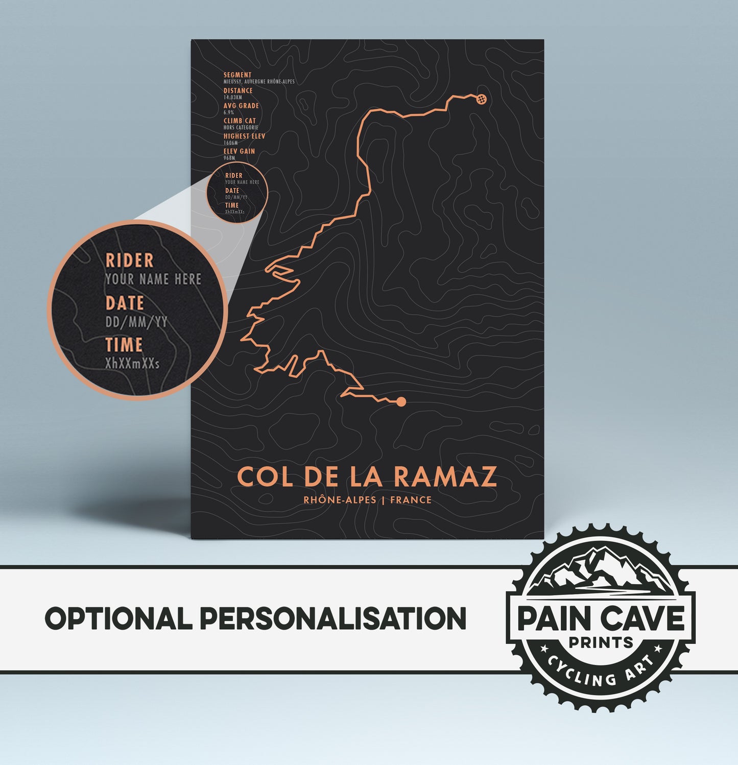 Col de La Ramaz Cycling Art Print - Personalised Route Map Poster