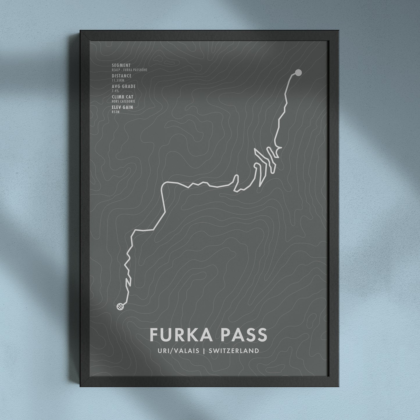 Furka Pass Cycling Art Print - Personalised Route Map Poster
