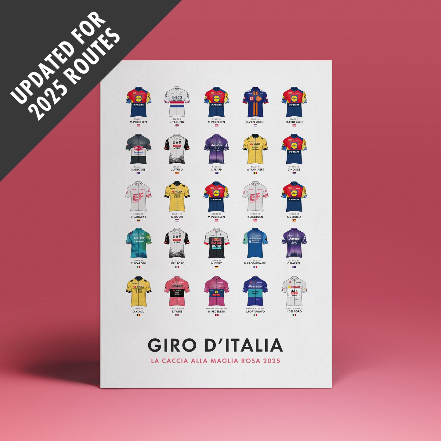 Giro d’Italia Art Print - Cycling Poster ‘Hunt for the Pink Jersey’