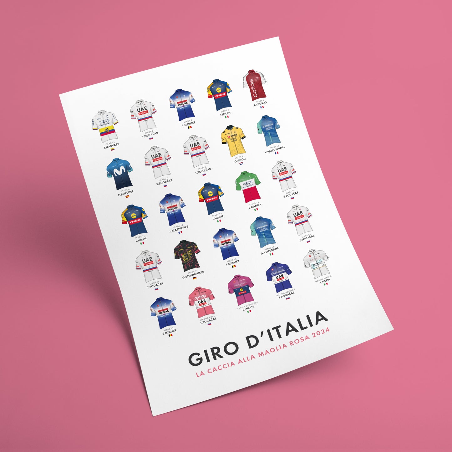 Giro d’Italia Art Print - Cycling Poster ‘Hunt for the Pink Jersey’