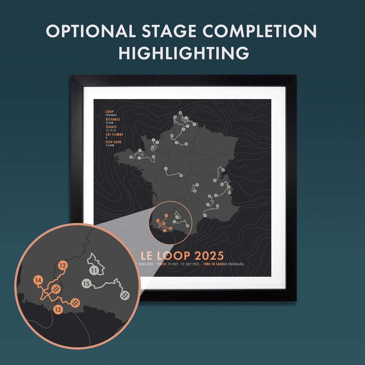 Le Loop 2025 - Tour de France Cycling Route Map Poster - Personalisation Options