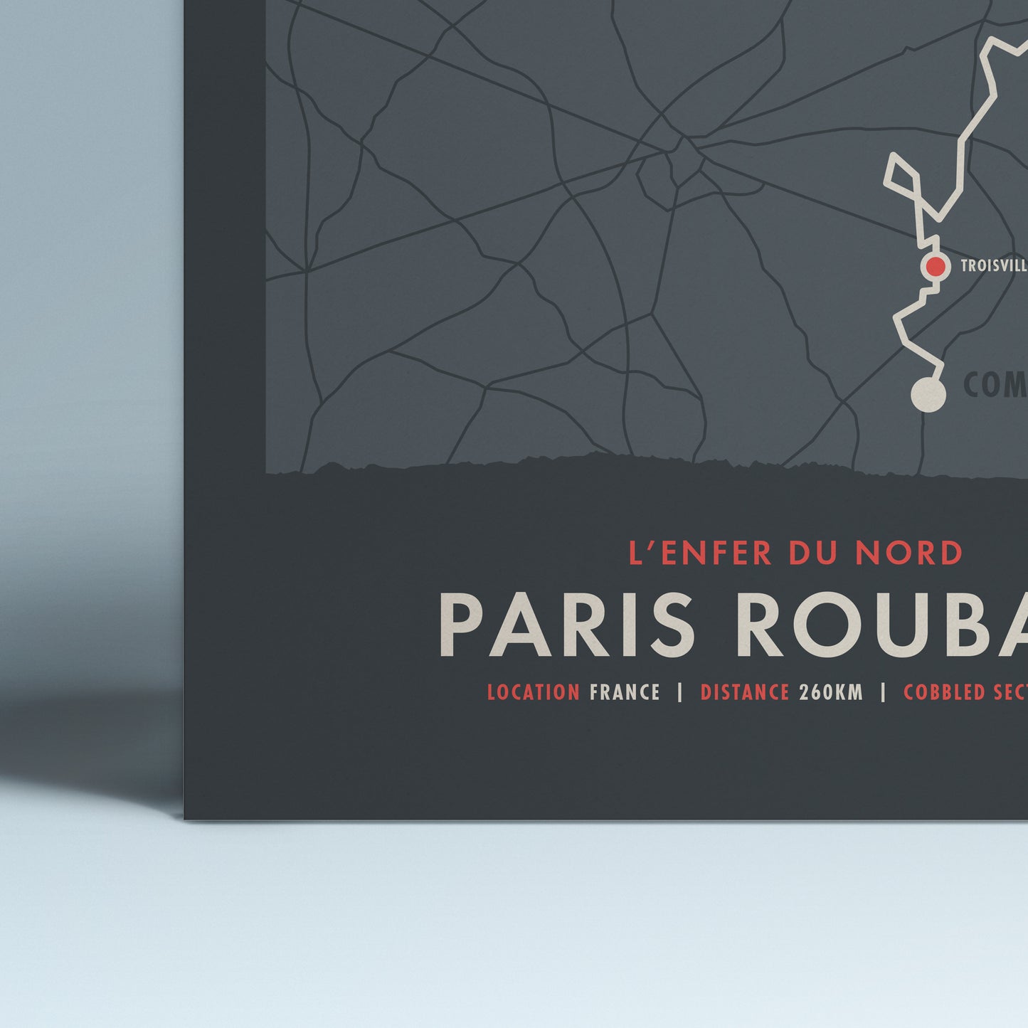 Paris Roubaix - Cycling Monuments Route Map - Bicycle Wall Art