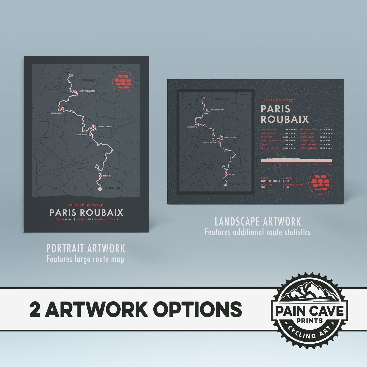 Paris Roubaix - Cycling Monuments Route Map - Bicycle Wall Art