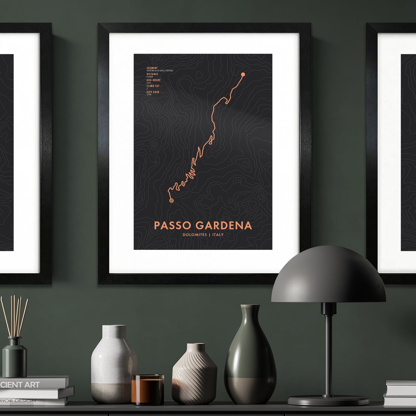 Passo Gardena Cycling Art Print Route Map with Personalisation Options