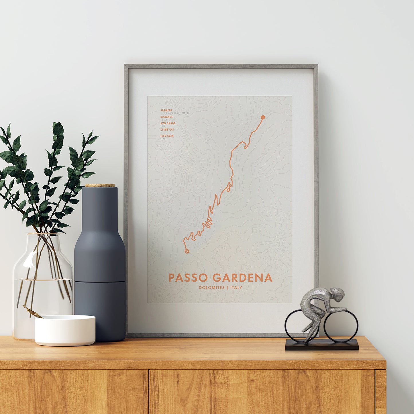 Passo Gardena Cycling Art Print Route Map with Personalisation Options