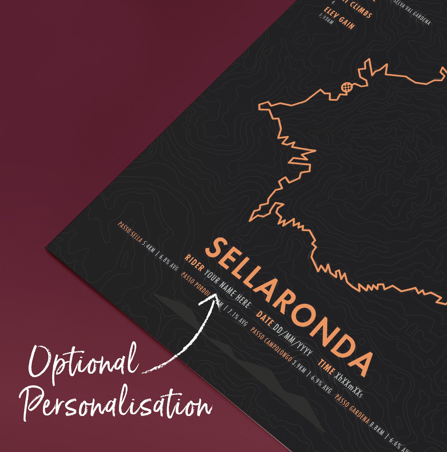 Sellaronda Bikeday - Cycling Route Map Print - Personalisation Options
