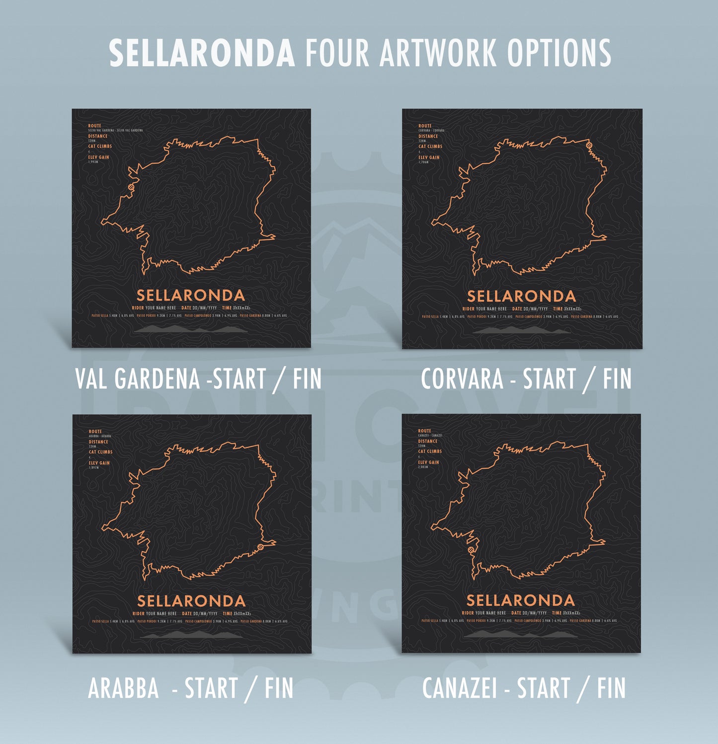 Sellaronda Bikeday - Cycling Route Map Print - Personalisation Options