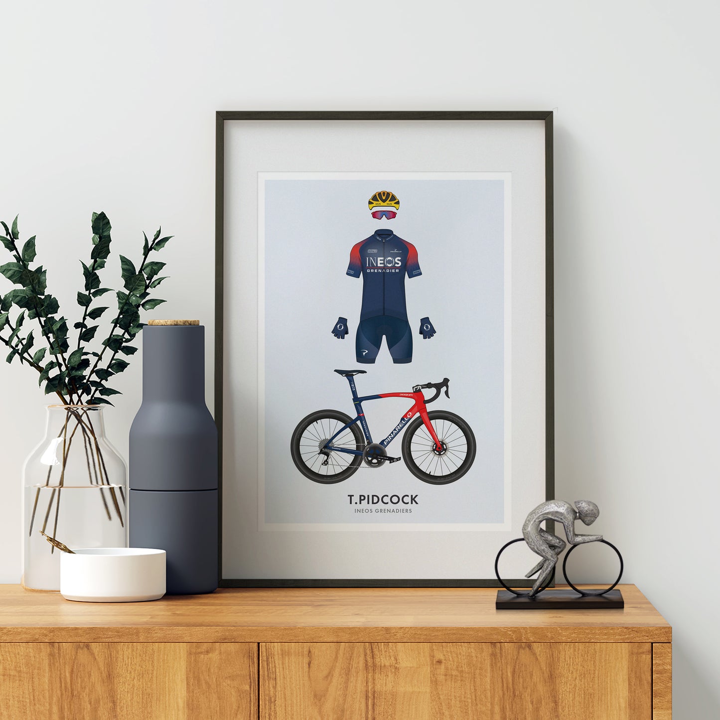 Tom Pidcock Cycling Art Print -Jersey & Bicycle Illustration