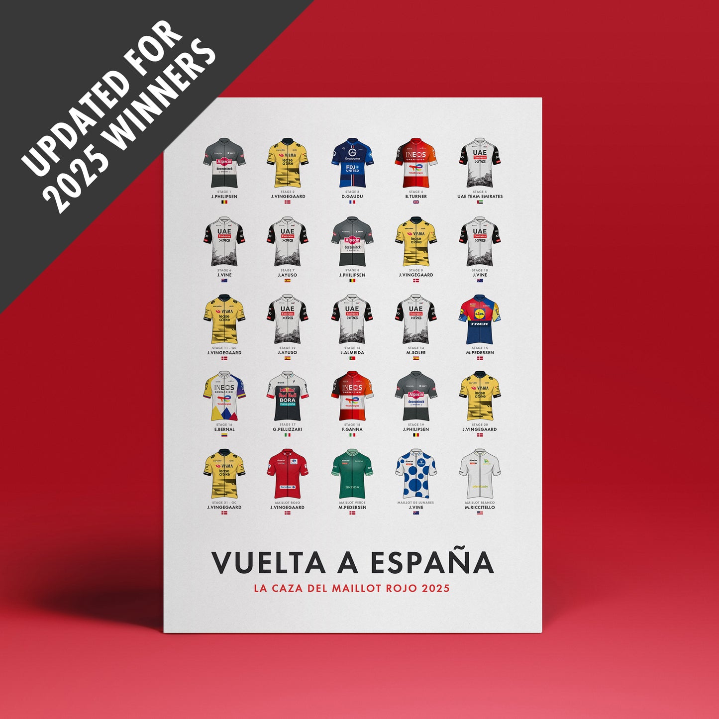 La Vuelta a Espana d’Italia Art Print - Cycling Poster ‘Hunt for the Red Jersey’