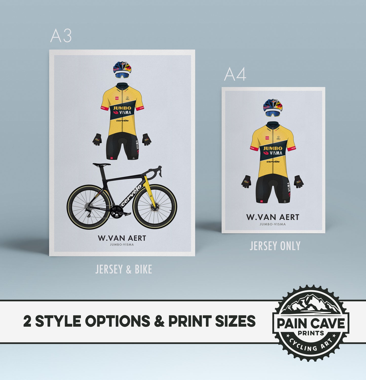 Primoz Roglic Cycling Art Print - Jersey & Bicycle Illustration