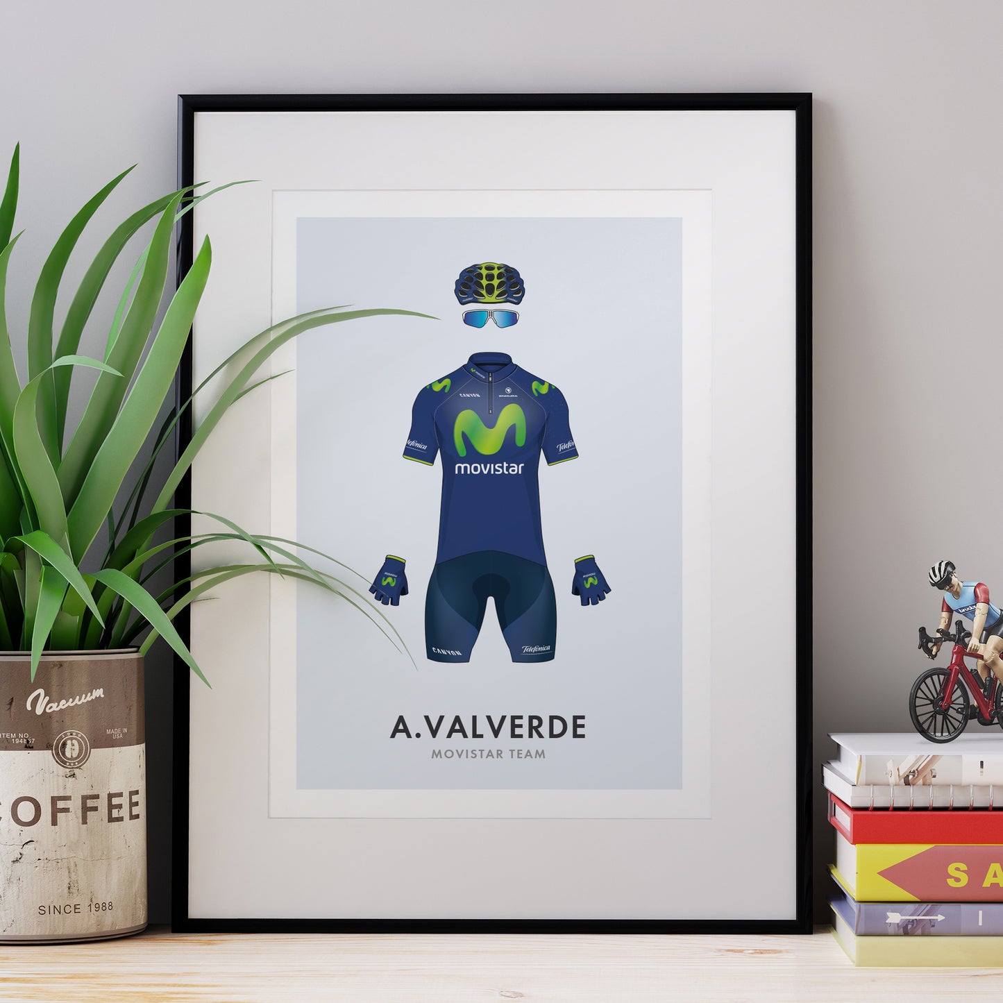 Alejandro Valverde Cycling Art Print -Jersey & Bicycle Illustration