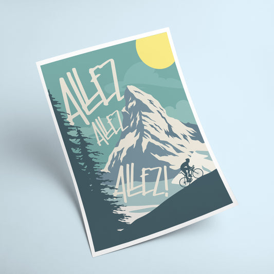 Allez, Allez! French Alps Motivational Cycling Poster Illustration