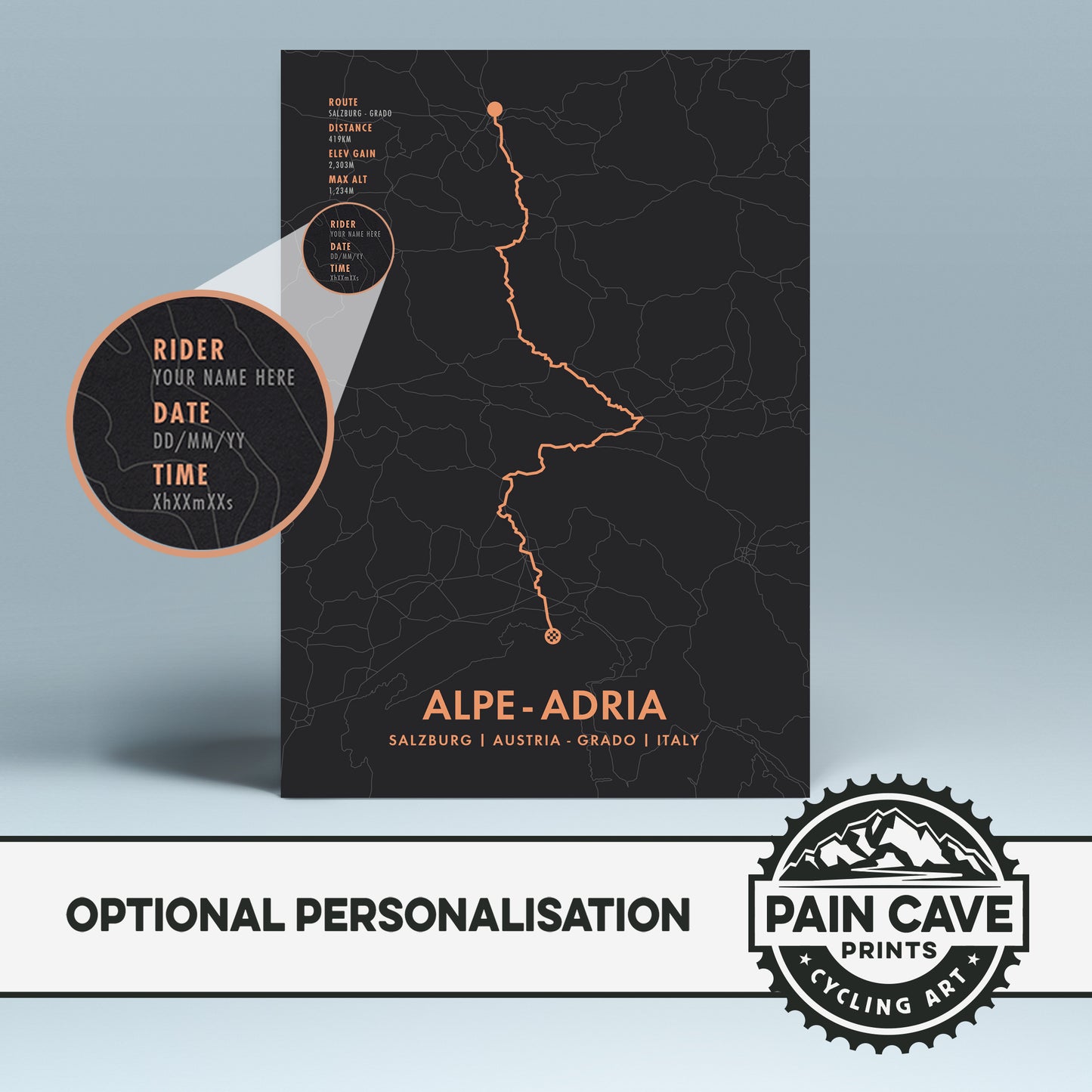 Alpe-Adria Cycle Path Art Print: - Personalised Route Map Poster