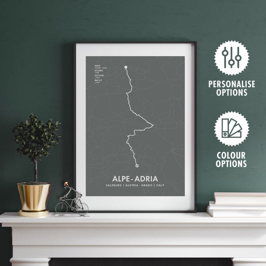 Alpe-Adria Cycle Path Art Print: - Personalised Route Map Poster