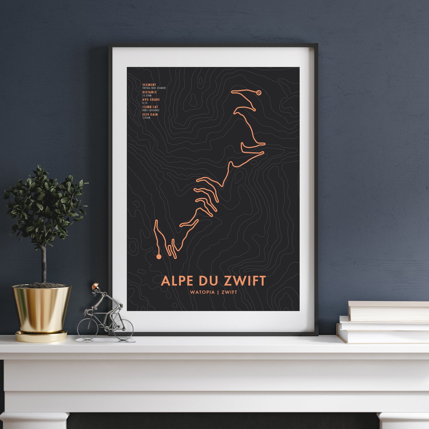 Alpe du Zwift Cycling Art Print - Route Map with Personalise Options