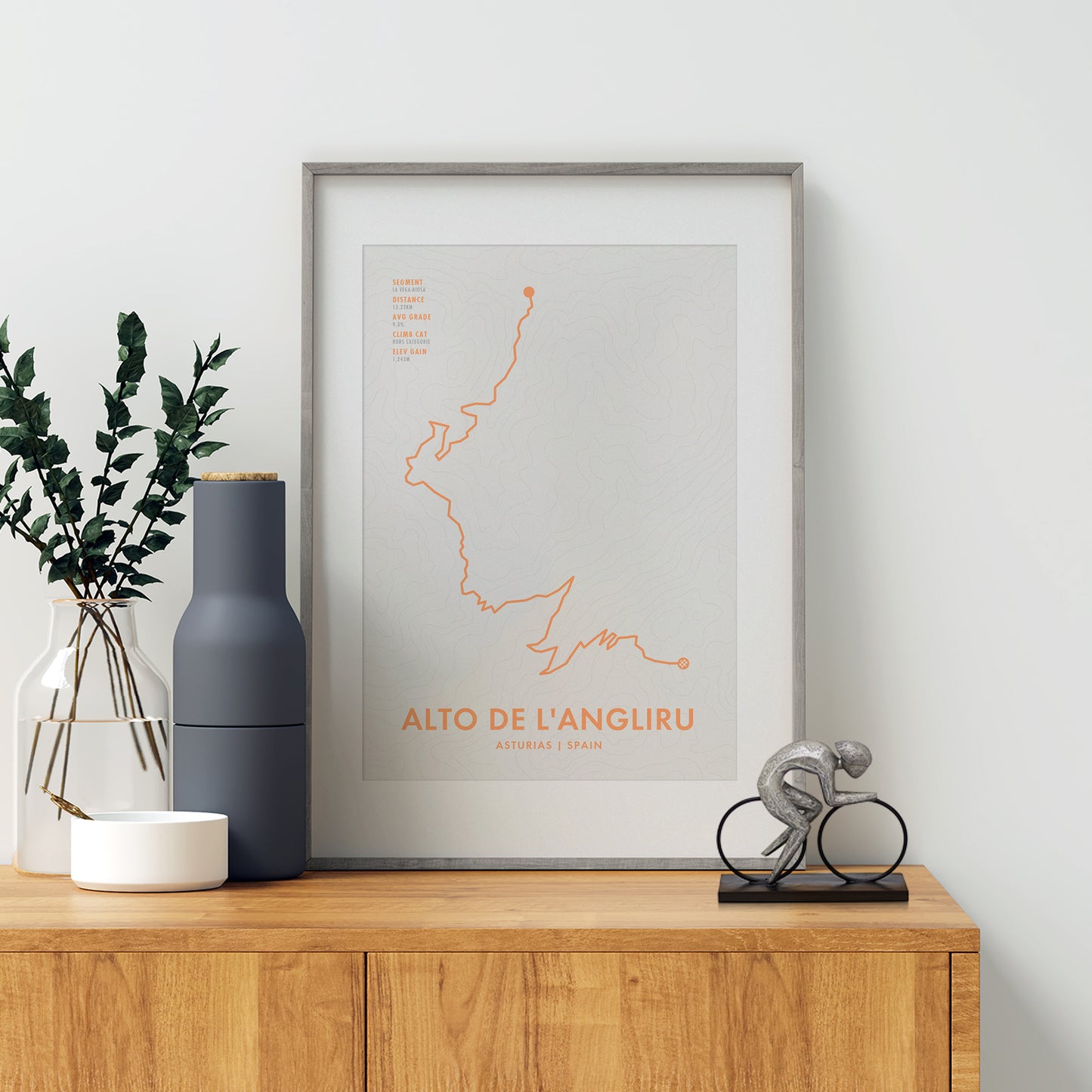 Alto de L'Angliru Cycling Art Print - Route Map Poster - Personalise Options