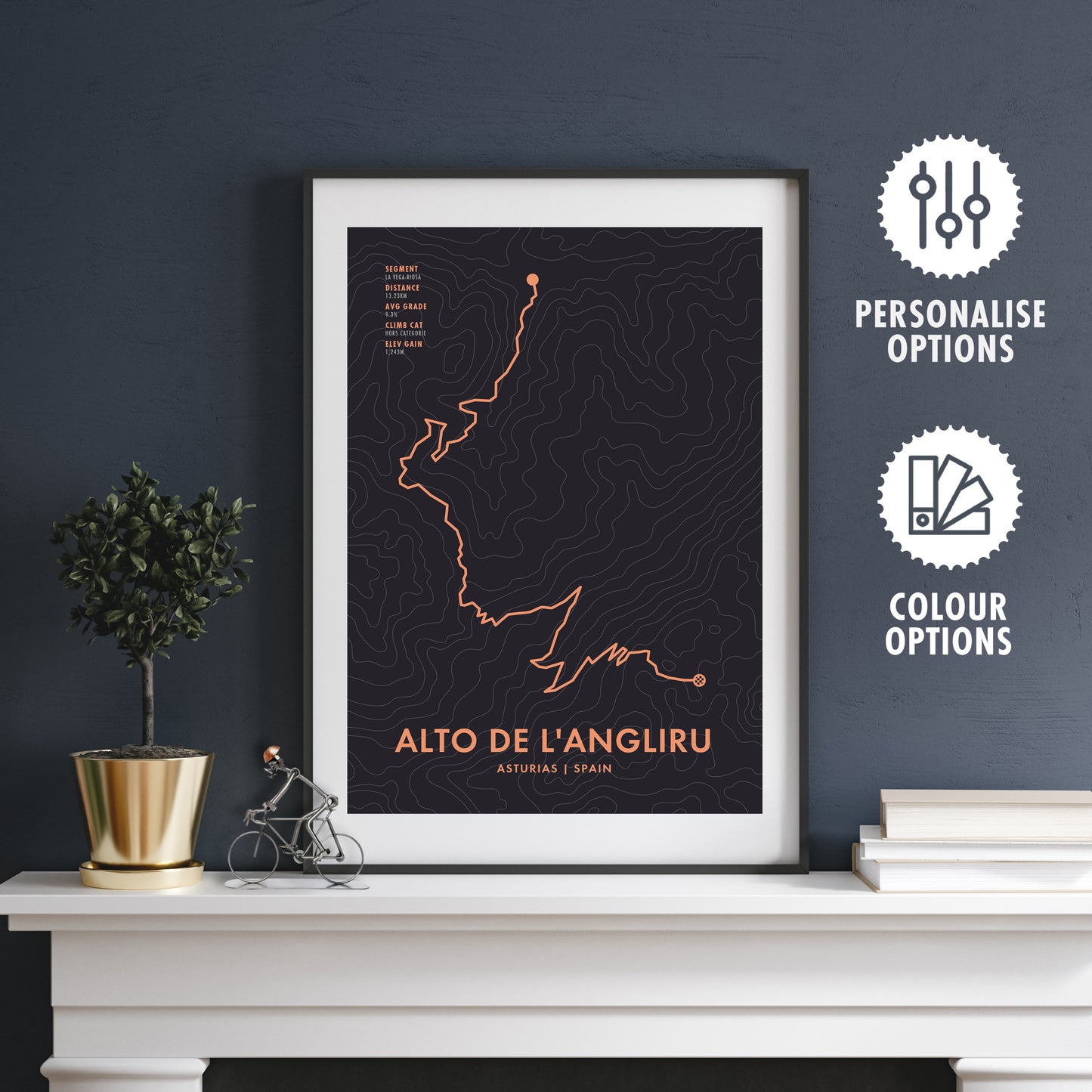 Alto de L'Angliru Cycling Art Print - Route Map Poster - Personalise Options