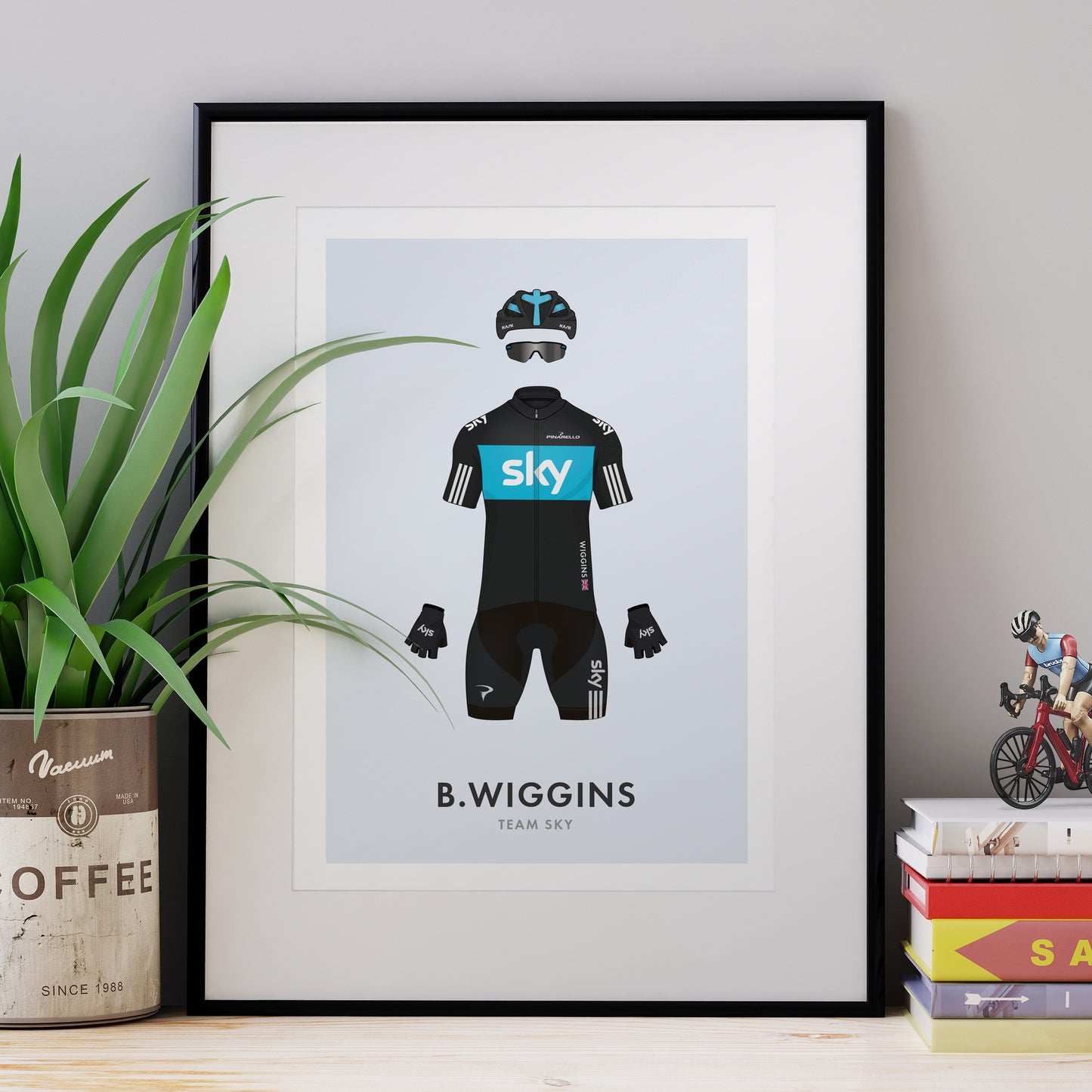 Bradley Wiggins British Cycling Art Print -Jersey & Bicycle Illustration