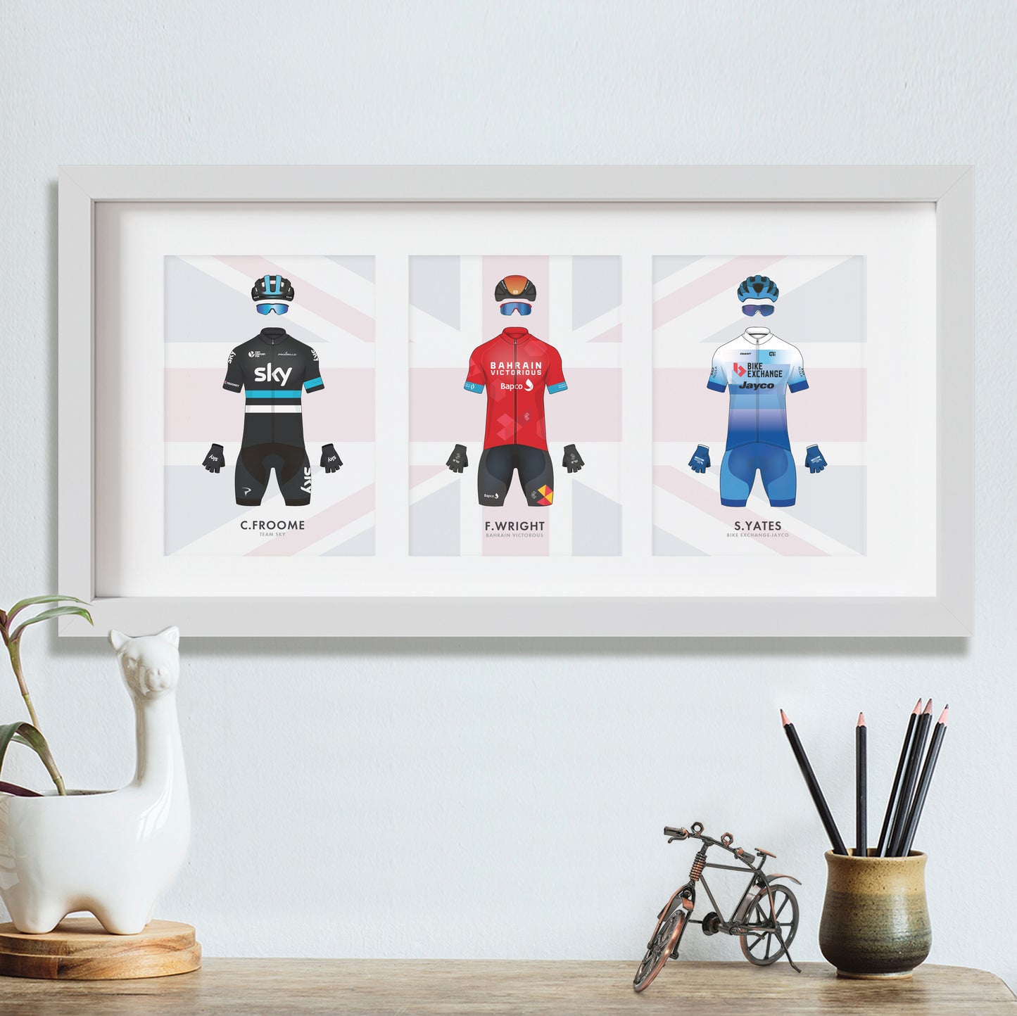 British Cycling Rider Illustration Art Print Framed Triptych