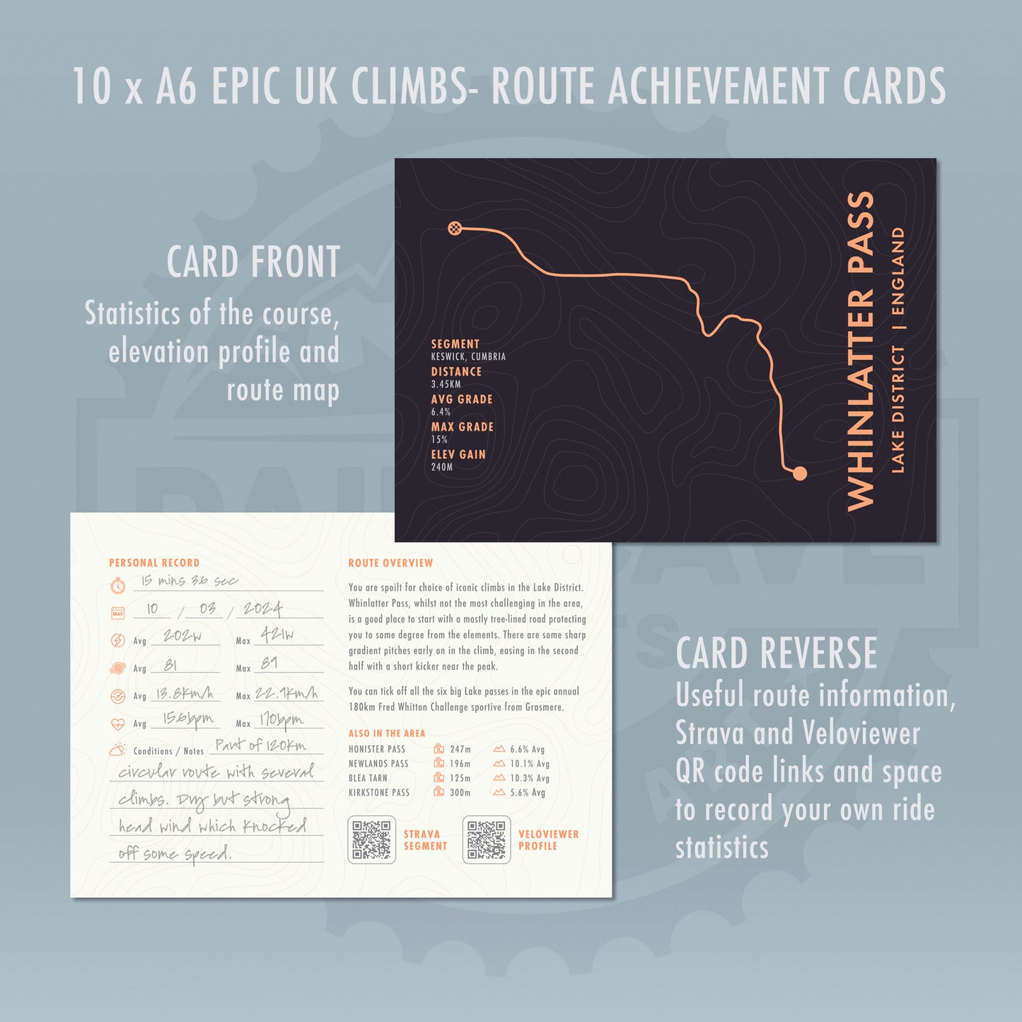 UK Bucket List Climbs - Cycling Route Achievement Cards - Cycling Gifts