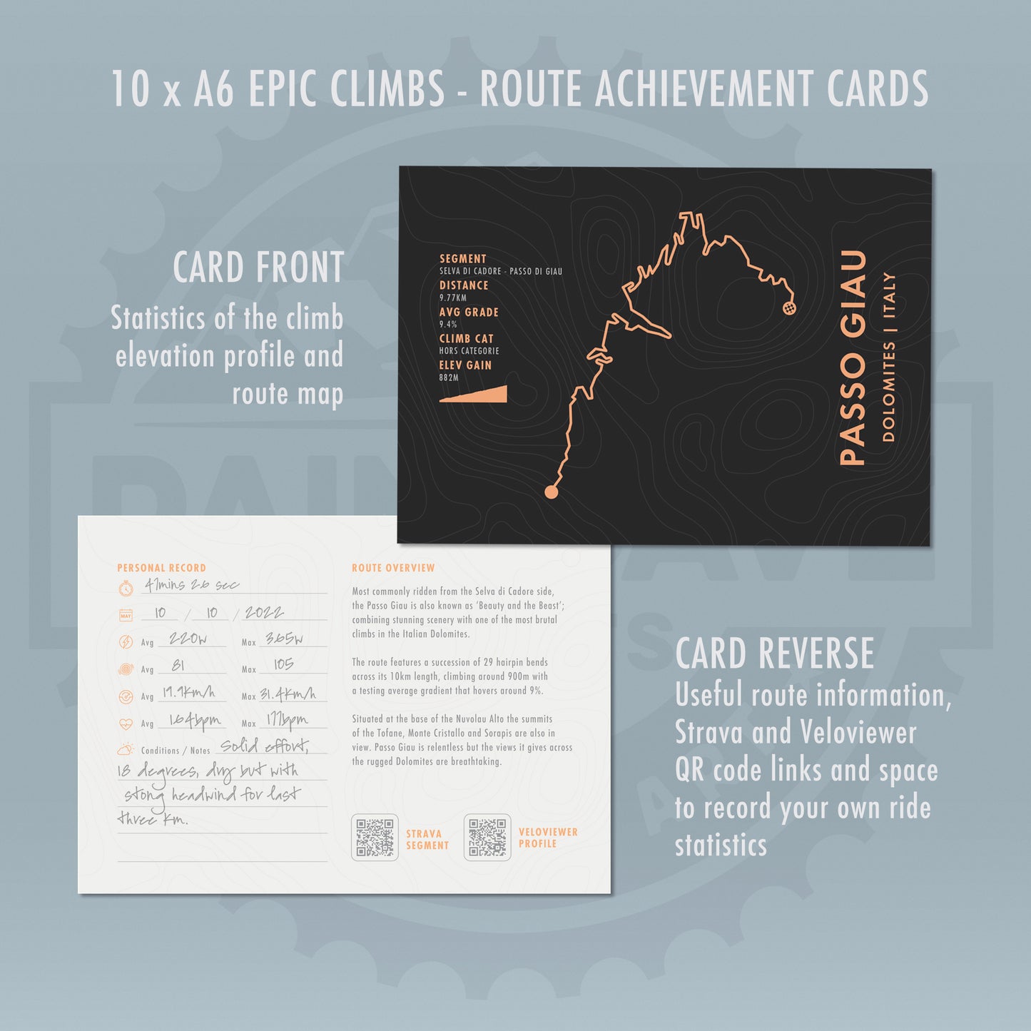 European Bucket List Climbs - Cycling Route Achievement Cards - Cycling Gifts