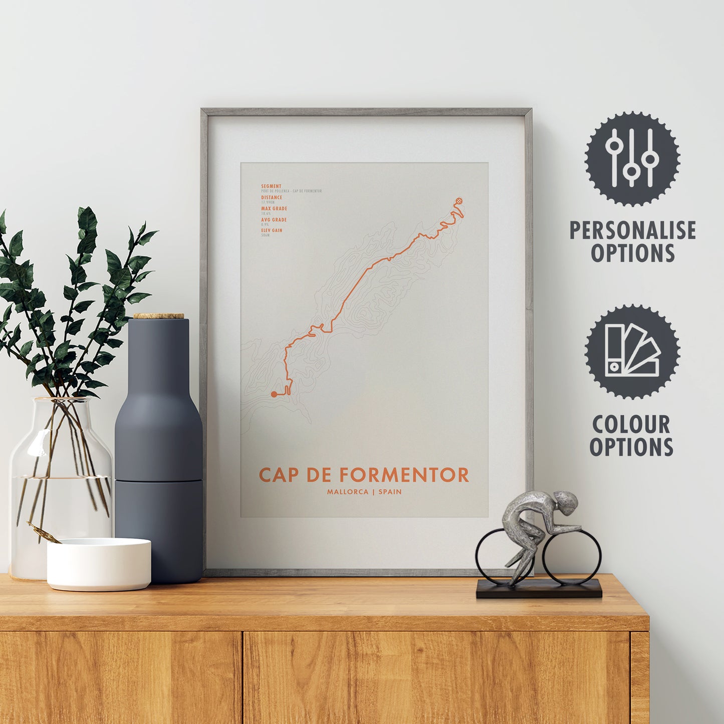 Cap de Formentor Cycling Art Print - Route Map with Personalisation