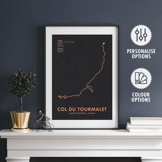 Col du Tourmalet Cycling Art Print - Personalised Route Map Poster