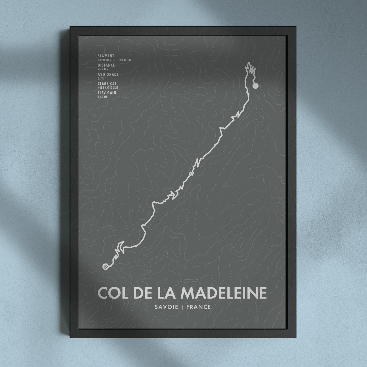 Col De La Madeleine Cycling Art Print - Route Map with Personalise Options