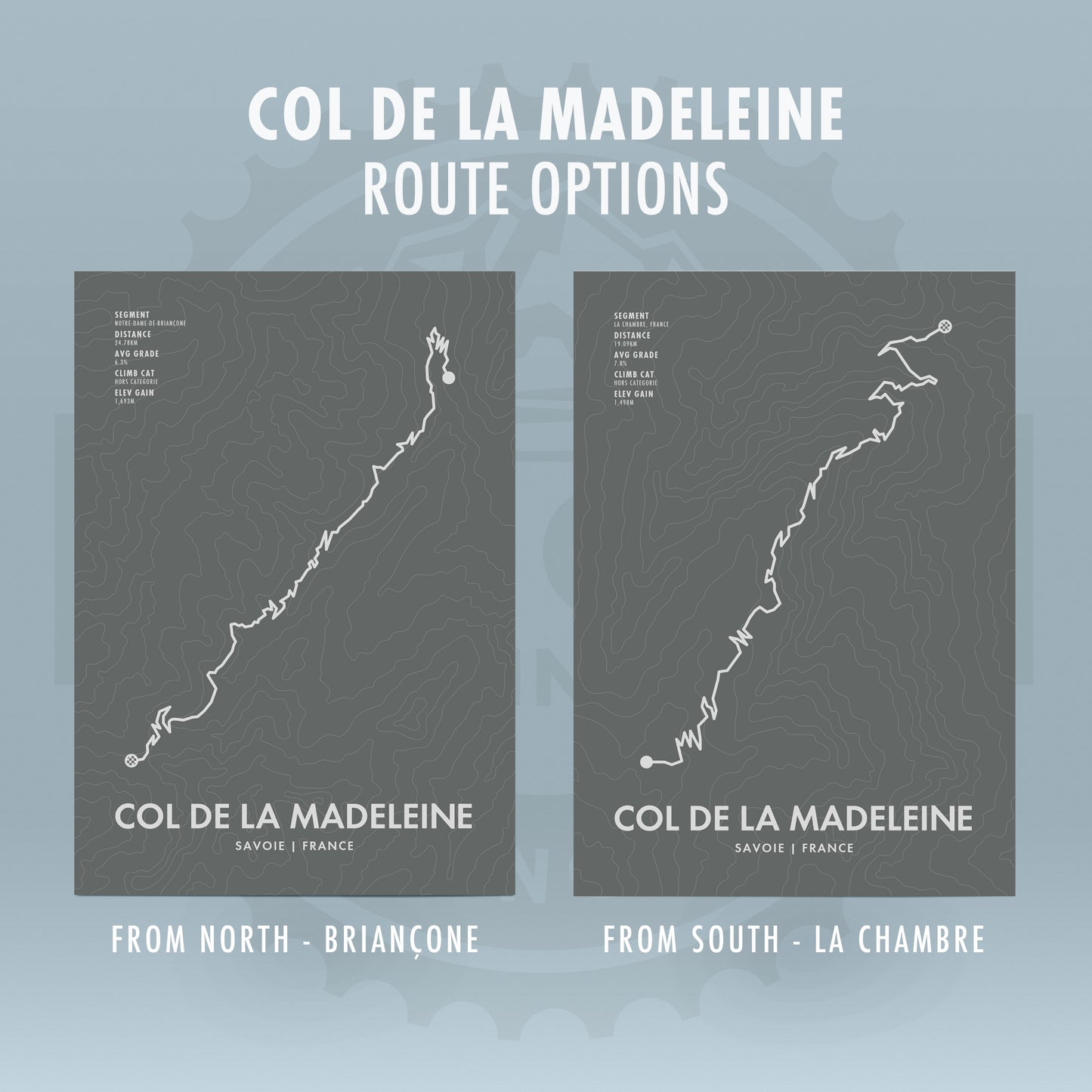 Col De La Madeleine Cycling Art Print - Route Map with Personalise Options