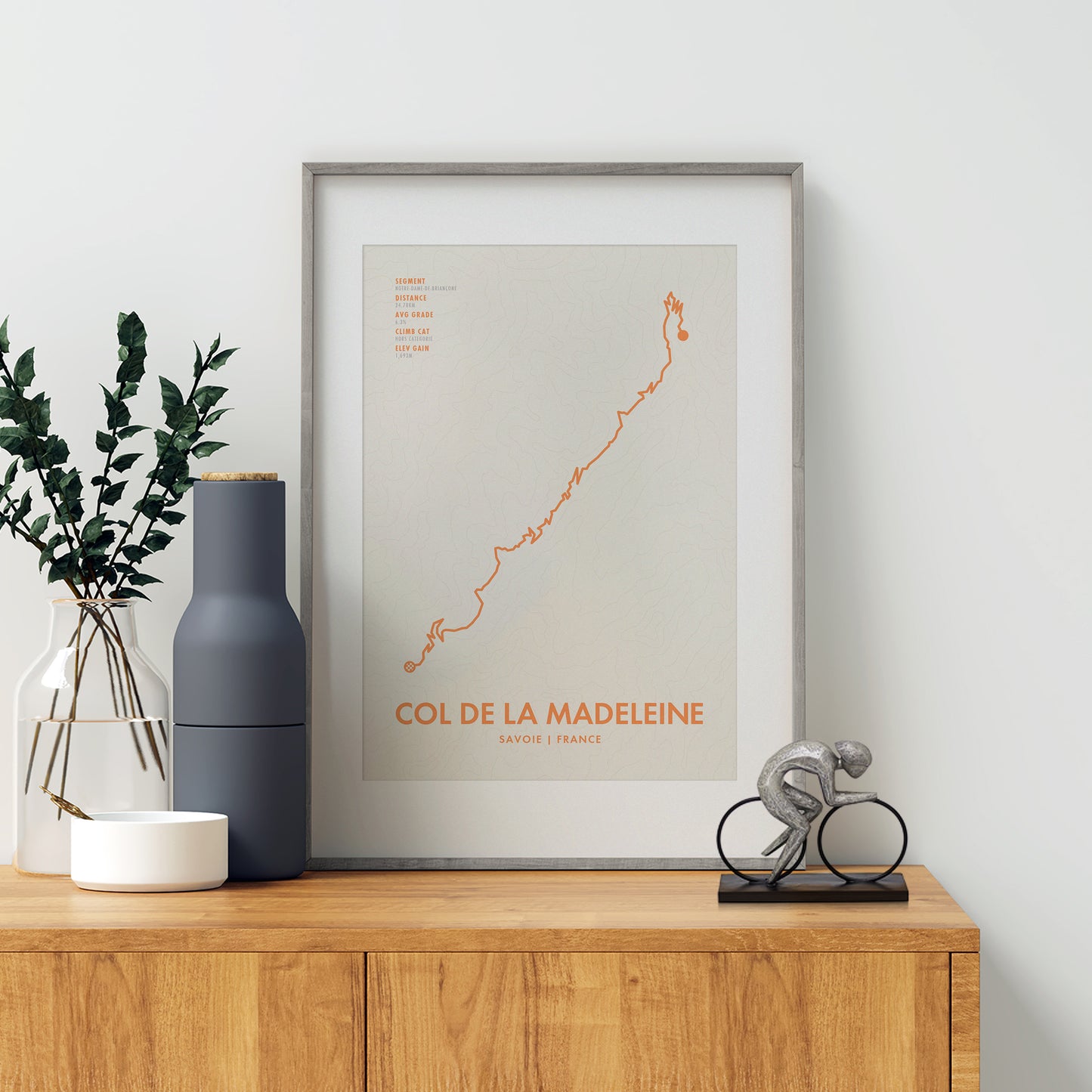 Col De La Madeleine Cycling Art Print - Route Map with Personalise Options
