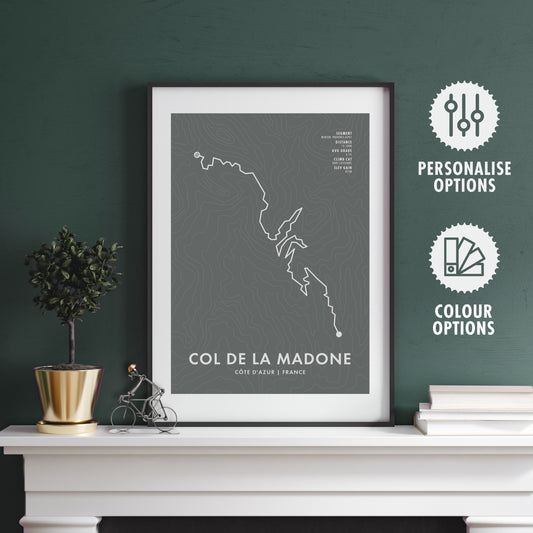 Col de la Madone Cycling Art Print - Route Map Poster - Personalise Options