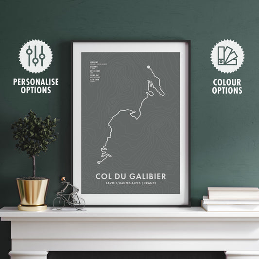 Col du Galibier Cycling Art Print - Personalised Route Map Poster