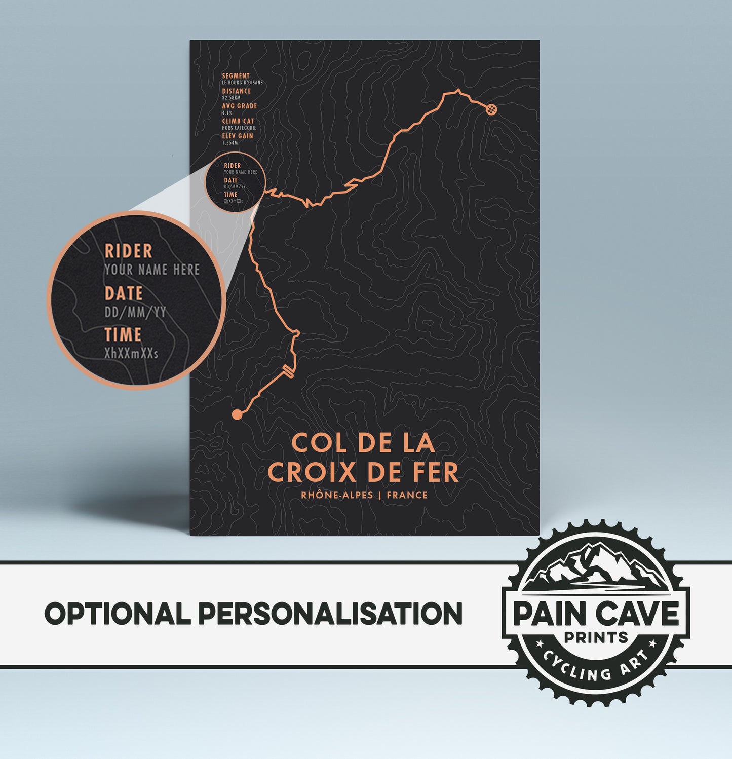 Col de la Croix de Fer - Personalised Cycling Art Print Route Map