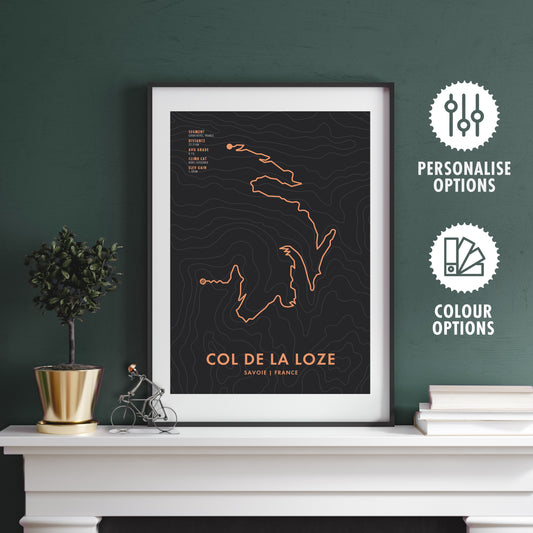 Col de la Loze Cycling Art Print - Personalised Route Map Poster