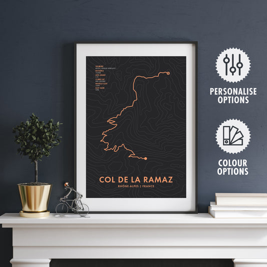 Col de La Ramaz Cycling Art Print - Personalised Route Map Poster