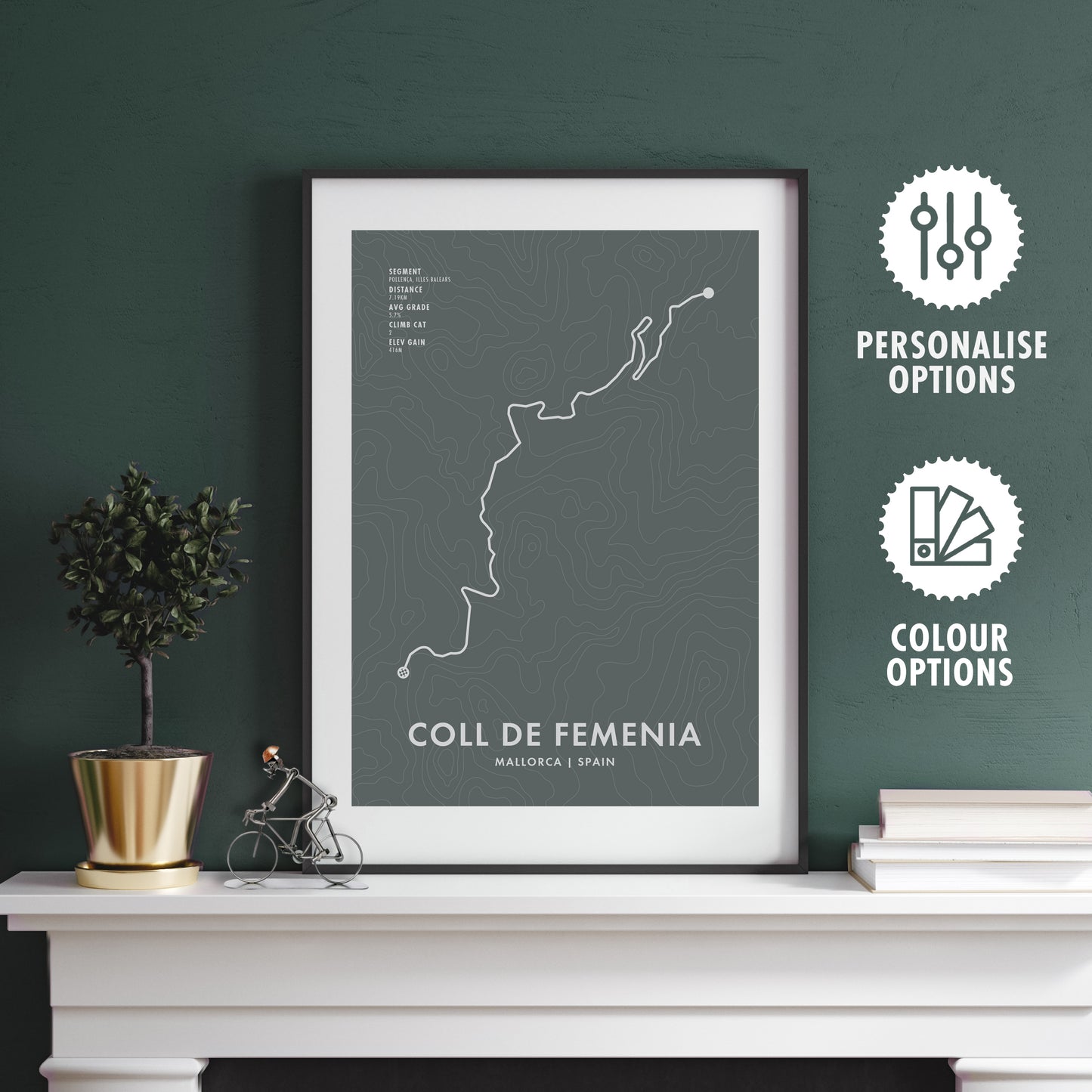 Coll De Femenia Cycling Climb - Route Map Poster - Personalise Options