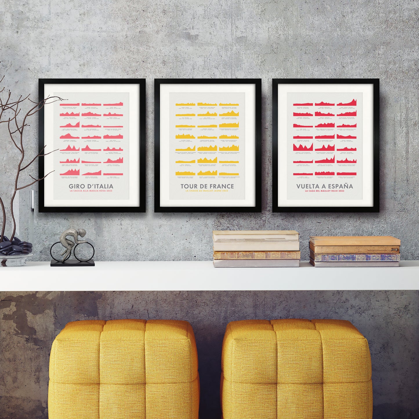 Cycling Grand Tour Posters - Stage Route Elevation Profiles Art Prints