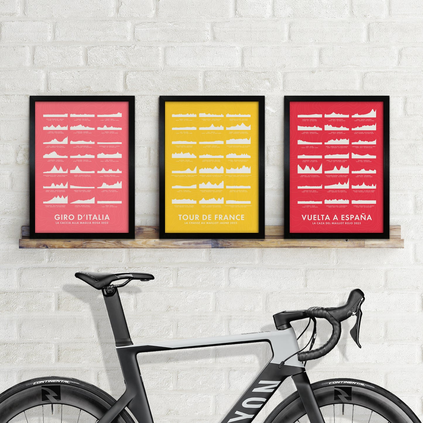 Cycling Grand Tour Posters - Stage Route Elevation Profiles Art Prints