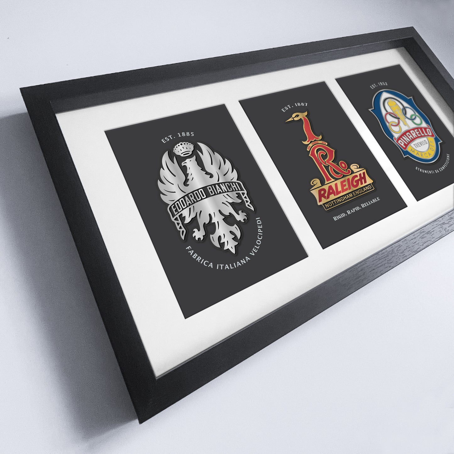 Vintage Cycling Head Badges - Framed Tryptic Art Prints