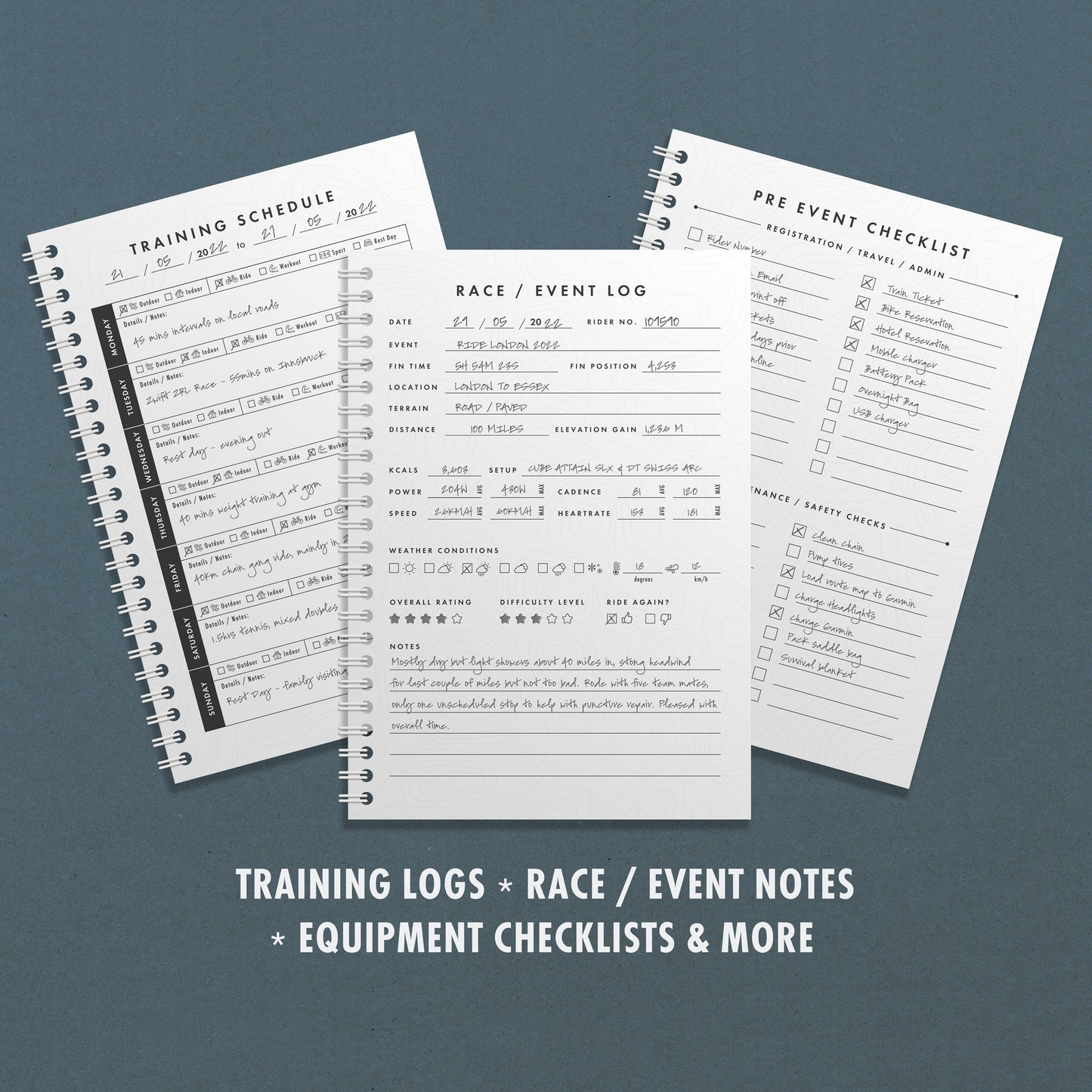 Cycling Journal Planner - Event Logbook, Training Schedule, Checklists