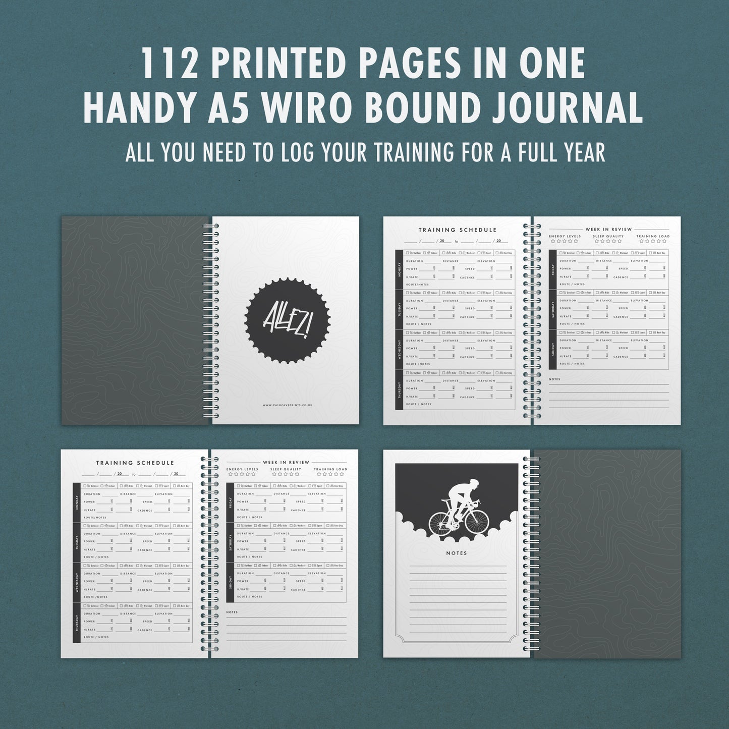 Cycling Training Journal - Gifts for Cyclists - A5 Wiro Bound Yearbook Planner