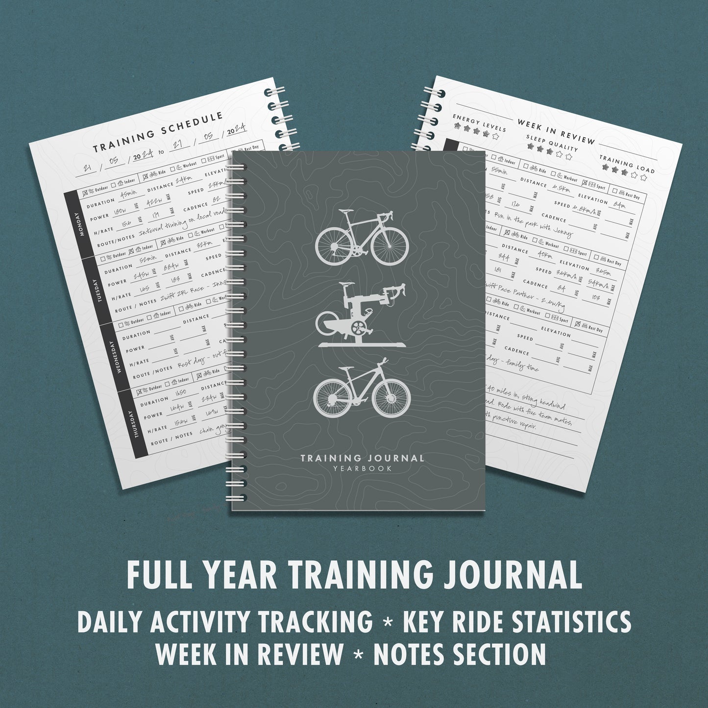 Cycling Training Journal - Gifts for Cyclists - A5 Wiro Bound Yearbook Planner