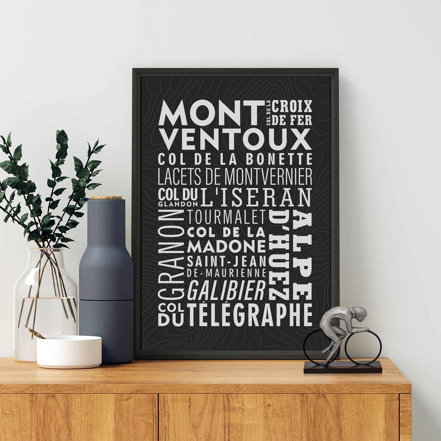 European Cycling Climbs Typographic Prints Triptych