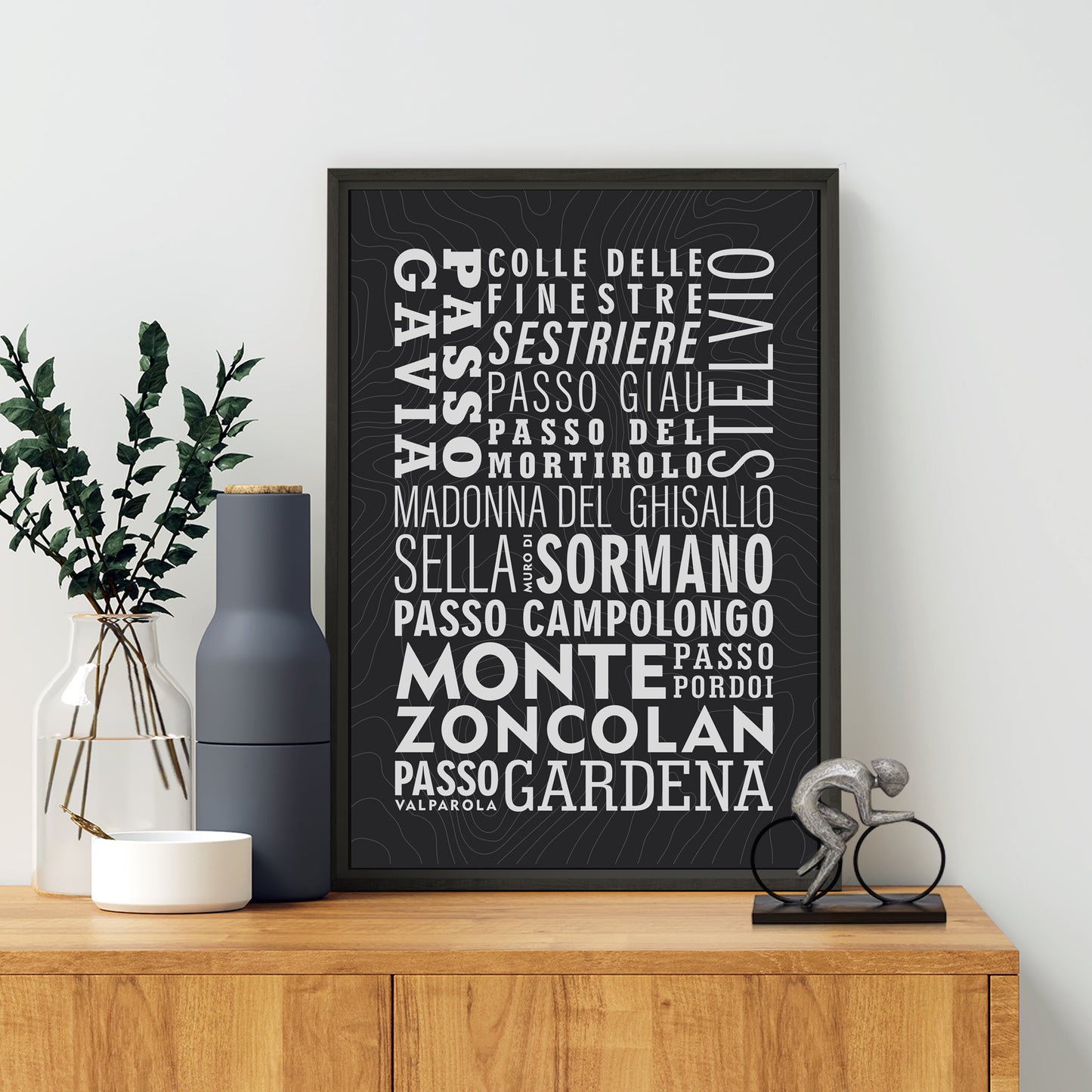 European Cycling Climbs Typographic Prints Triptych