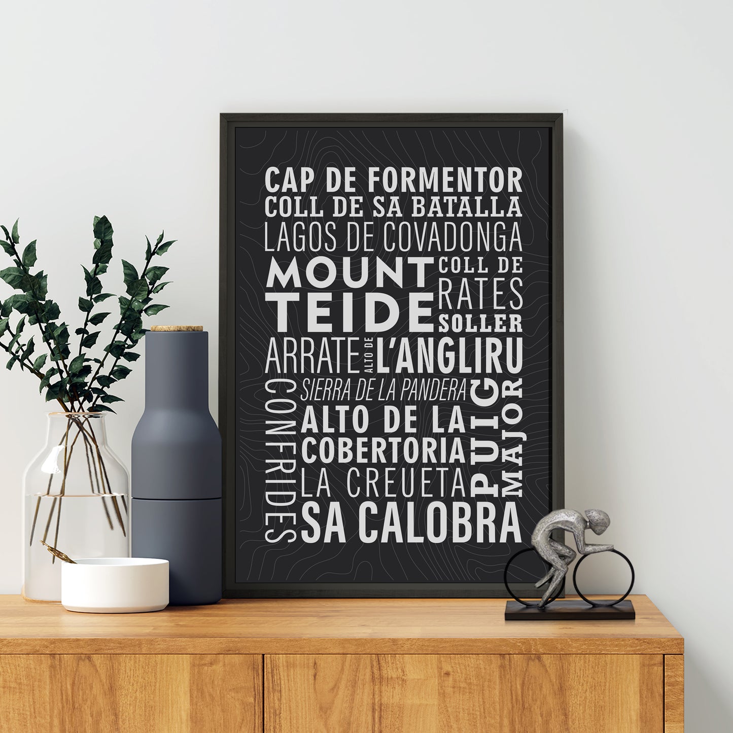 European Cycling Climbs Typographic Prints Triptych